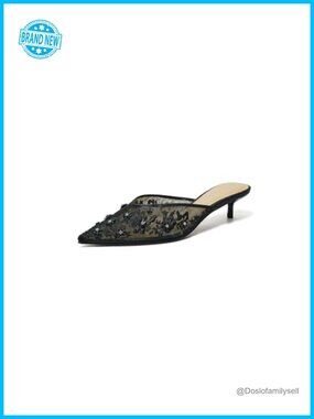 Kitten Heel Mules Lace Mesh Pointed Toe Heels for Evening